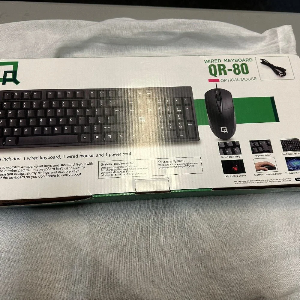 - QR-80 Wired USB Keyboard with Optical Mouse